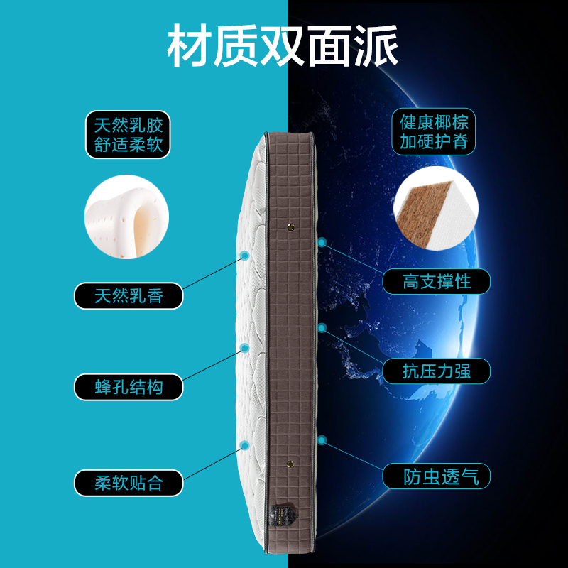 [新品]慕思床垫 软硬两面椰棕床垫1.5米 高弹乳胶床垫1.8m 风享