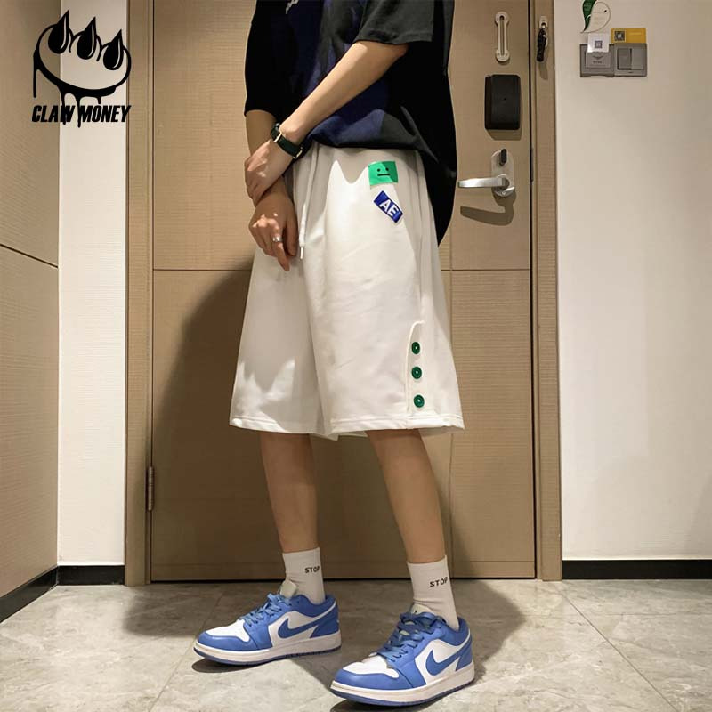 CLAW MONEY夏季简约时尚休闲短裤男潮百搭抽绳印花运动沙滩五分裤