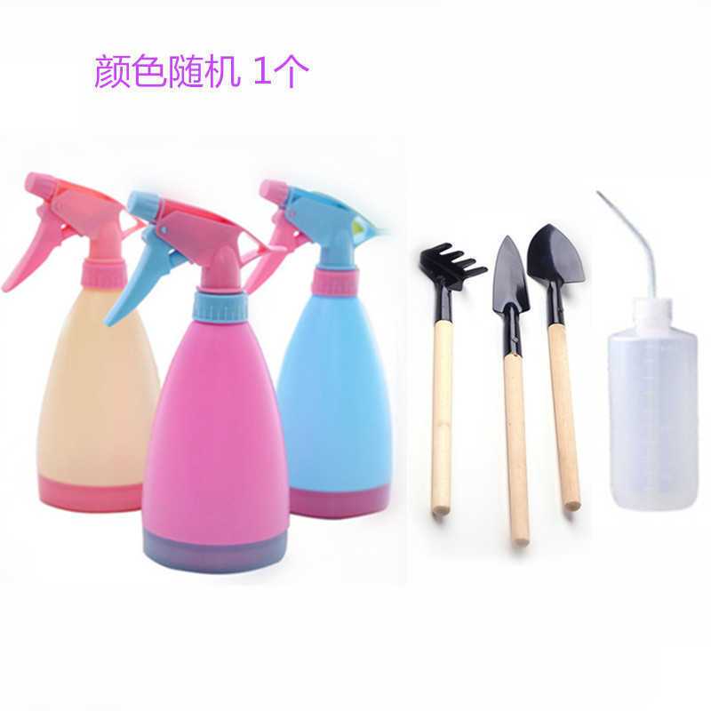 浇花神器家用室内懒人园艺多功能手压式小型喷雾瓶洒水浇花喷壶 糖果色450毫升+弯嘴壶+3件套