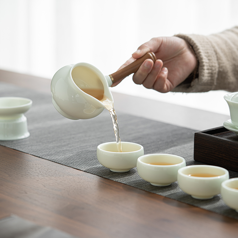 苏氏陶瓷(SUSHI CERAMICS)翡翠玉羊脂玉功夫茶具侧把壶8杯青瓷泡茶壶茶杯大套礼盒高清大图