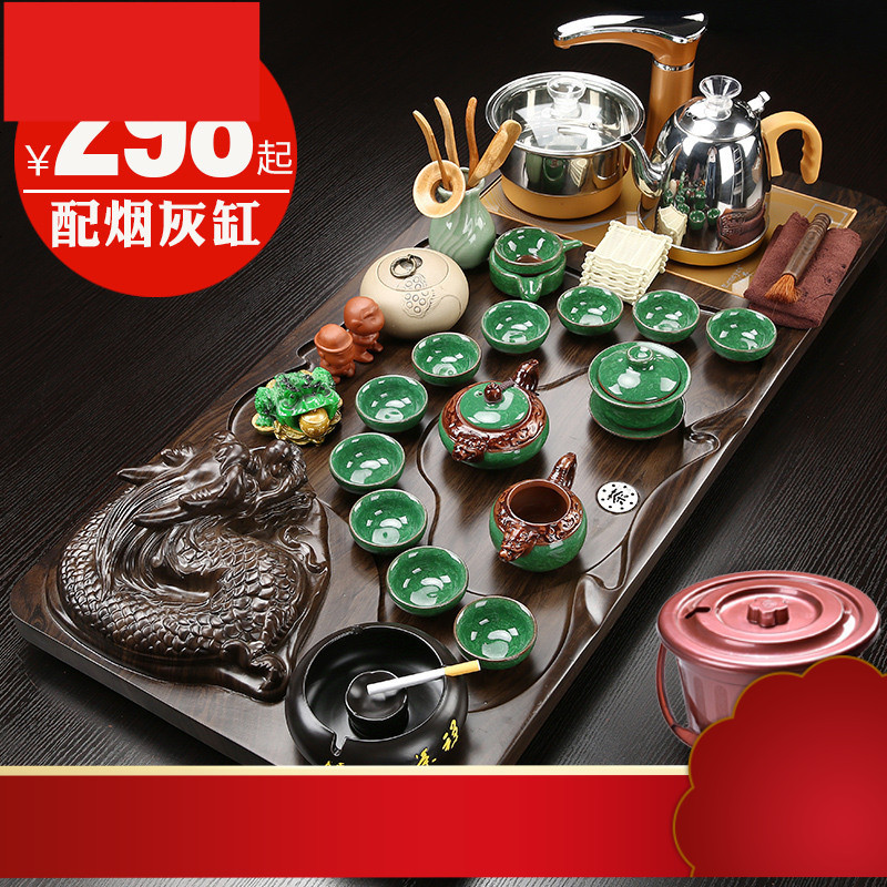 陶瓷功夫茶具套装家用简约茶杯电热磁炉茶台茶道实木茶盘整套