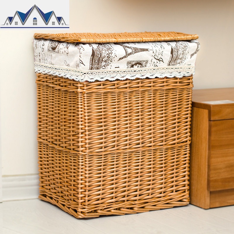 编织收纳筐脏衣篮藤编放衣服收纳框脏衣篓收纳箱火锅酒店柳编篮子 三维工匠收纳篮 原色铁塔二号38*28*45