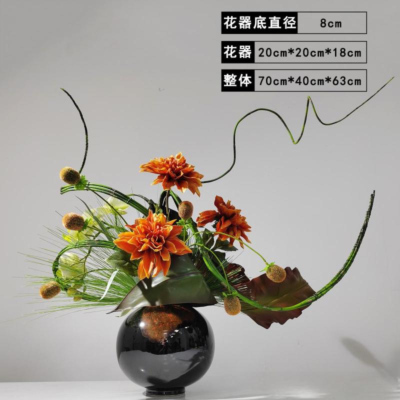 小窝厘 现代花艺仿真绿植盆景新中式售楼处客厅玄关样板房摆件 (陶瓷花器+仿真花)货号1454*高清大图