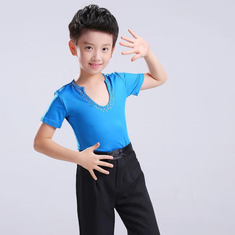 新款儿童拉丁舞蹈服男童练功服夏季套装少儿男款拉丁比赛服演出服