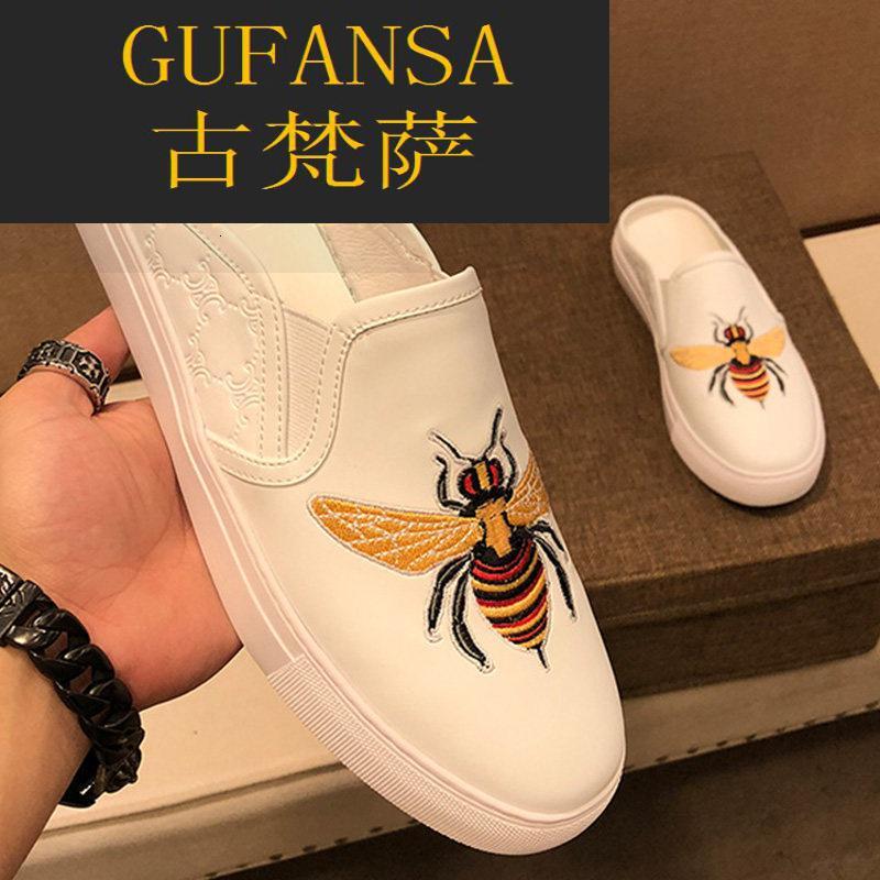 GUFANSA法国奢侈品牌 欧洲上流名士高端品牌2022夏季新款酷奇小蜜蜂半拖鞋男懒人包头无后跟皮鞋男士拖鞋外穿