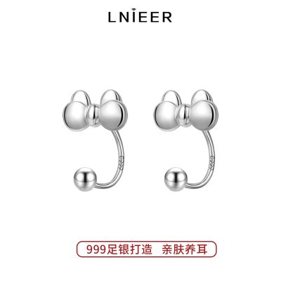 999纯银蝴蝶结螺丝耳钉小众设计高级感养耳洞耳环简约甜美银耳饰送女朋友老婆情人节七夕生日礼物 蝴蝶结耳钉999足银
