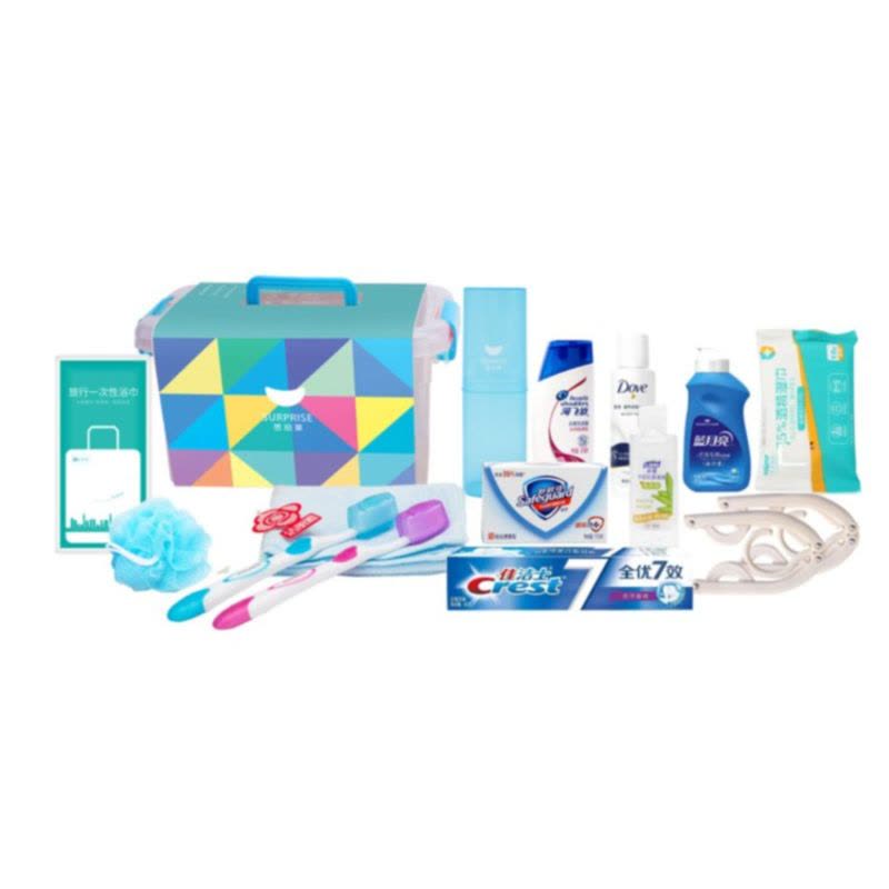 宝洁 合家欢关爱套装 A(海飞丝洗发水+多芬沐浴露+佳洁士牙膏+洁丽雅毛巾+牙刷+漱口杯+收纳盒+免洗凝胶+酒精湿巾)图片