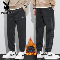 花花公子新款高品质（实拍）秋冬款休闲裤男宽松潮牌工装裤束脚拼接运动裤子_58_157 3XL 黑色