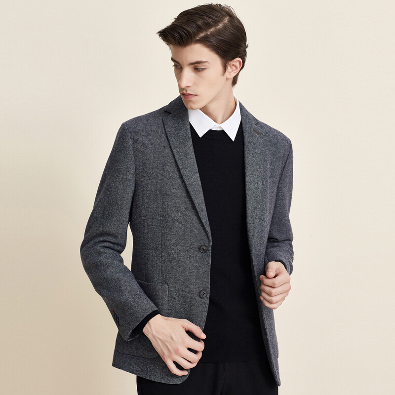 七匹狼西服男士秋季商务休闲平驳领羊毛混纺便西西装男装外套