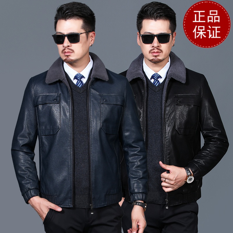 免费试穿 冬天加绒加厚男棉衣防水免洗保暖服时尚休闲皮棉袄皮毛一体皮夹克新款冬装新款外套潮海宁软皮夹克大码男装高清大图