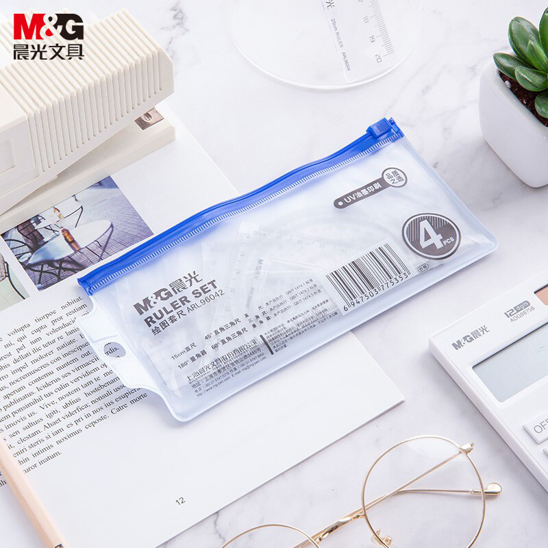 晨光(M&G)ARL96042套尺 四件套装 含15cm直尺+三角尺*2+量角器 组合装尺子 10套x