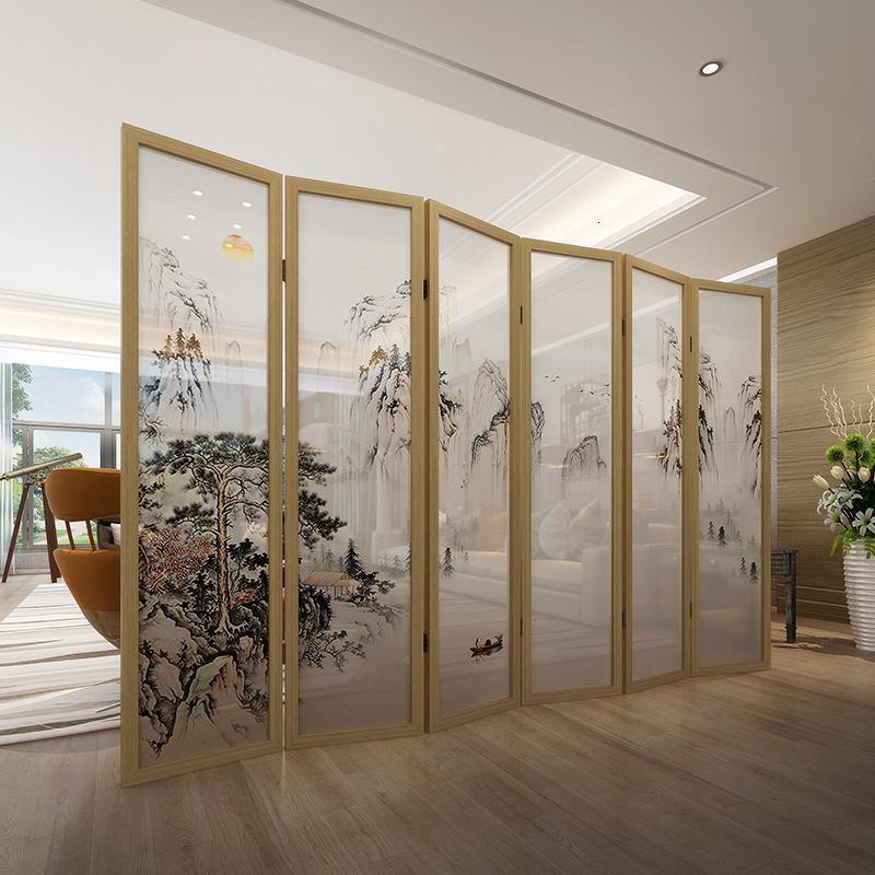 森美人中式复古山水屏风折叠客厅隔断墙卧室实木布艺移动风水小公寓折屏高清大图