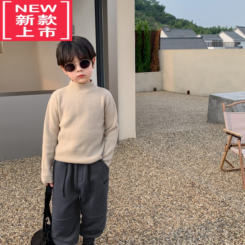 可莉允儿童秋冬装新款男童针织毛衣立领韩版中小童打底2022潮装