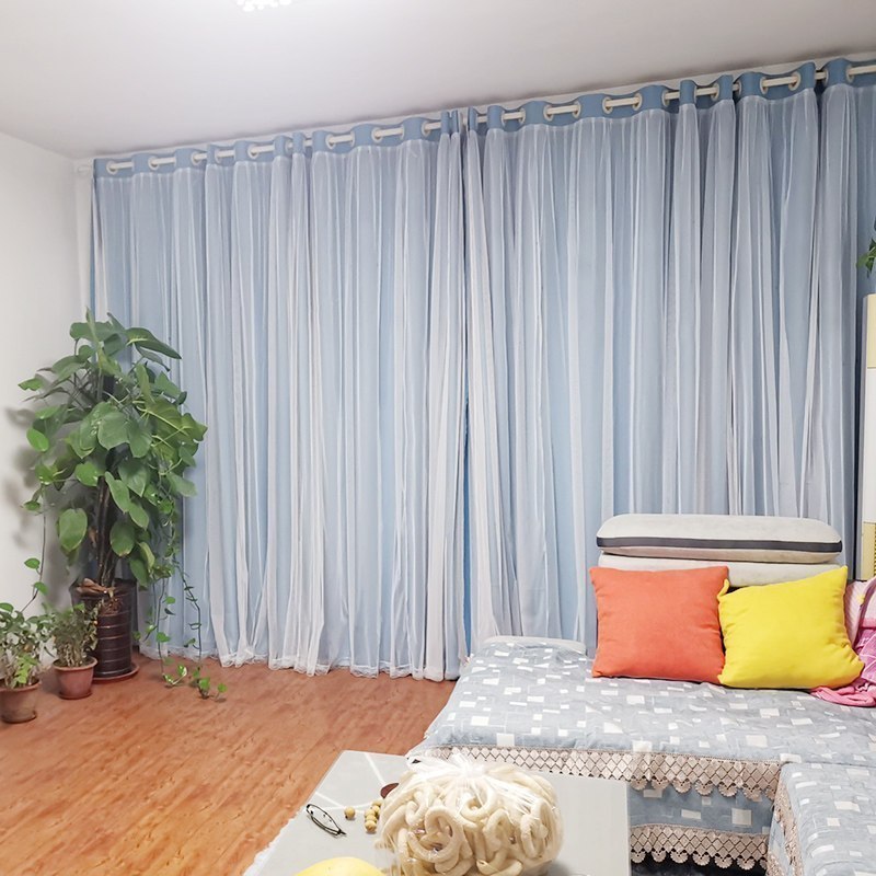 美帮汇现代简约2023新款窗帘成品遮光卧室双层窗帘公主星星定制 丽莎蓝色 平铺宽3.5*2.7打孔1片（可改短）