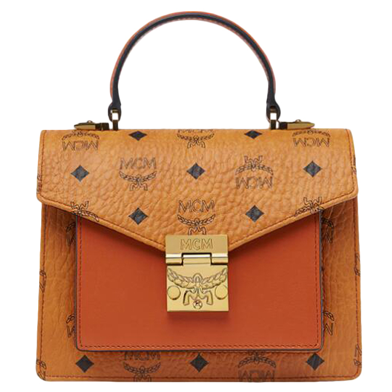 直营mcmpatriciasmall磁扣涂层帆布复古邮差包手提包单肩包斜挎包女包