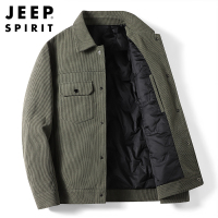 JEEP SPIRIT吉普灯芯绒保暖羽绒服男夹克冬季爸爸装休闲加厚冬装翻领工装服 XL 豆绿