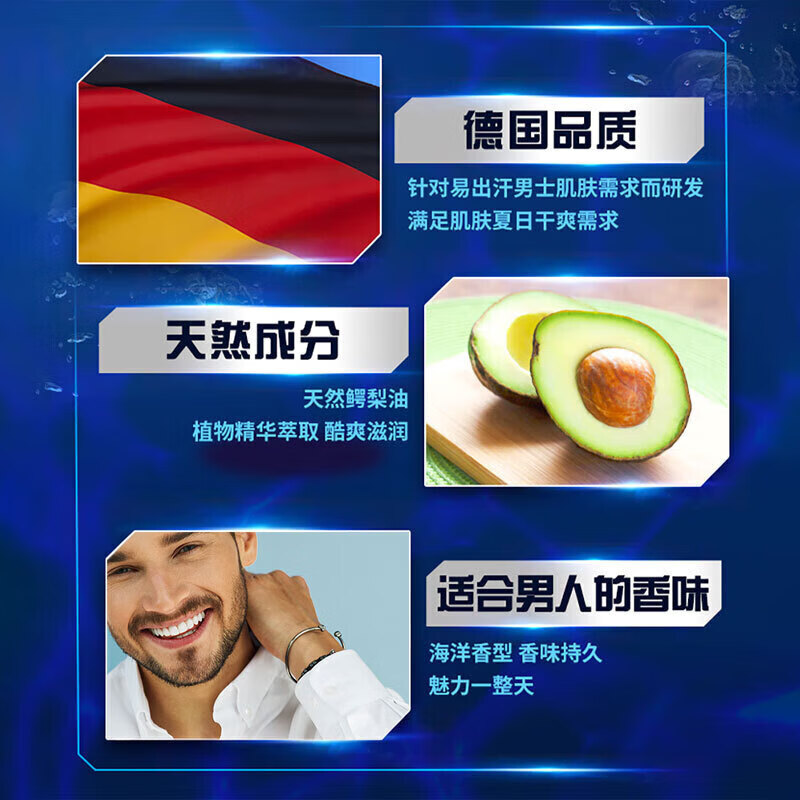妮维雅(NIVEA)男士海洋酷爽爽身走珠液50ml*3(抑汗香体止汗露腋下滚珠)高清大图