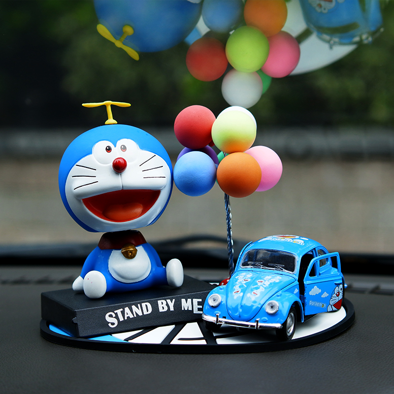 台卡通可爱哆啦a梦网红创意车载装饰品公仔嘟嘴叮当叮当车圆垫挂摆件
