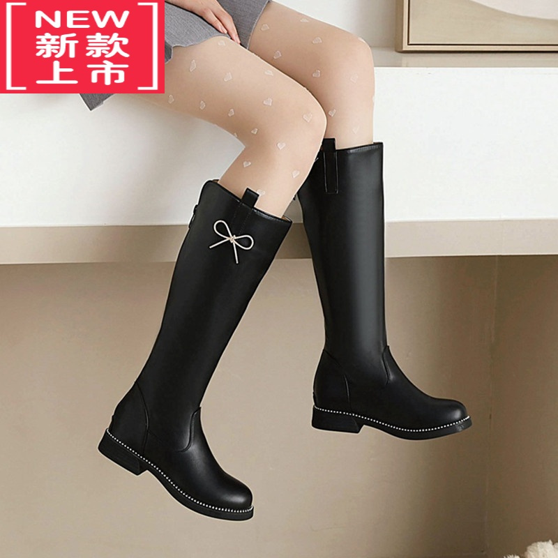 可莉允女童靴子2022春秋款高筒长靴走秀演出单靴儿童洋气冬加绒公主皮靴