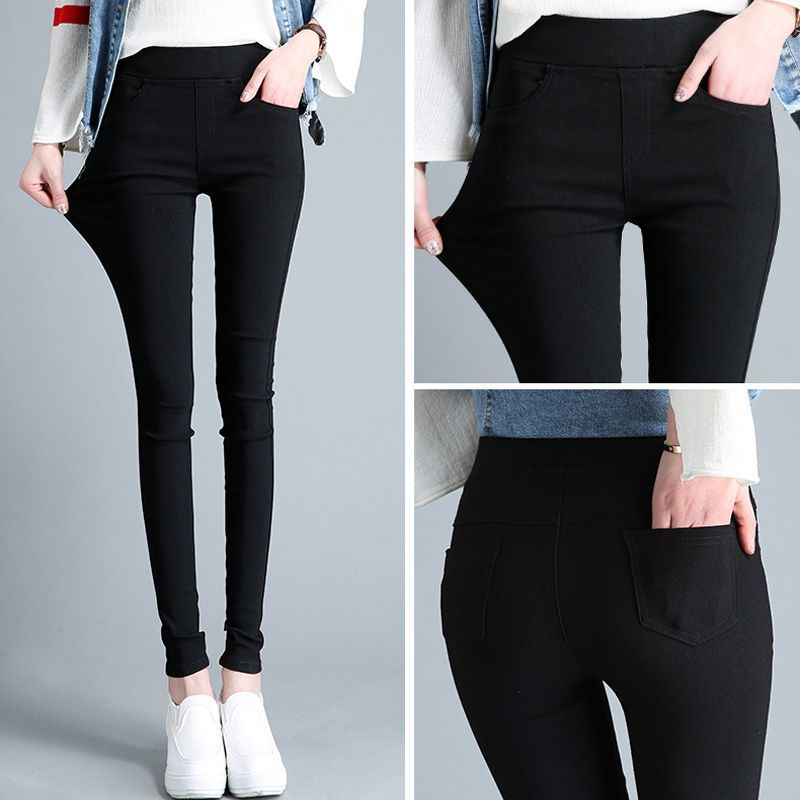 高腰弹力裤子铅笔裤黑色学生裤外穿女裤薄小脚裤显瘦修身魔术裤子
