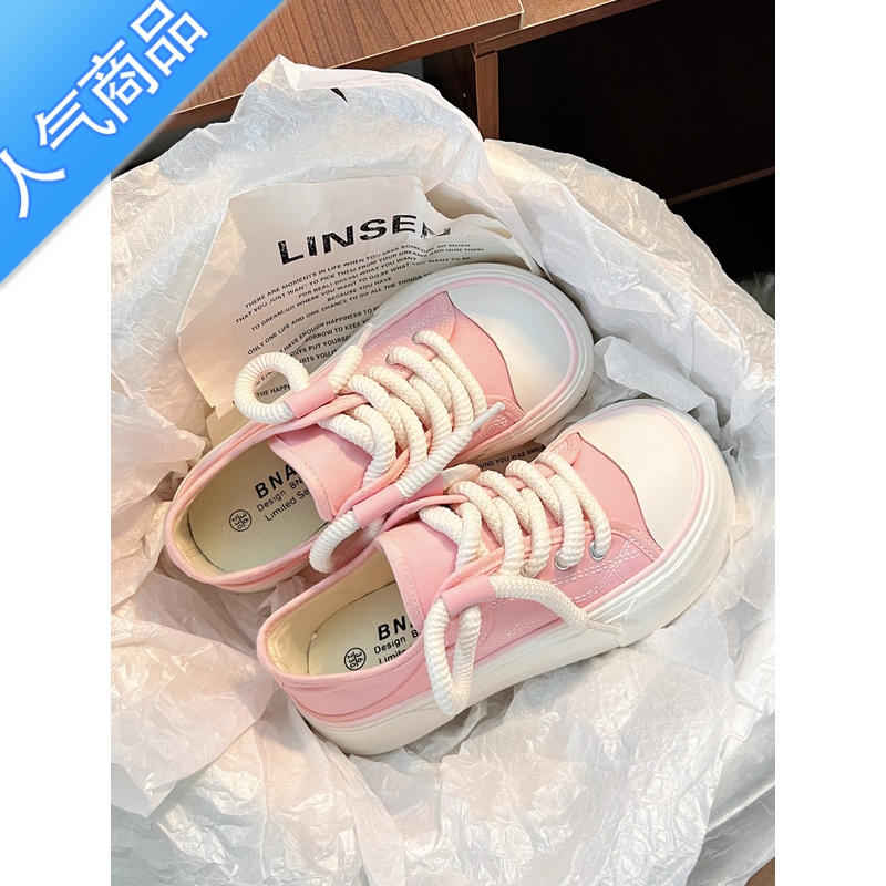 SUNTEK香港潮牌帆布鞋女鞋春秋新款韩版圆头低帮小白鞋百搭厚底休闲鞋女高清大图