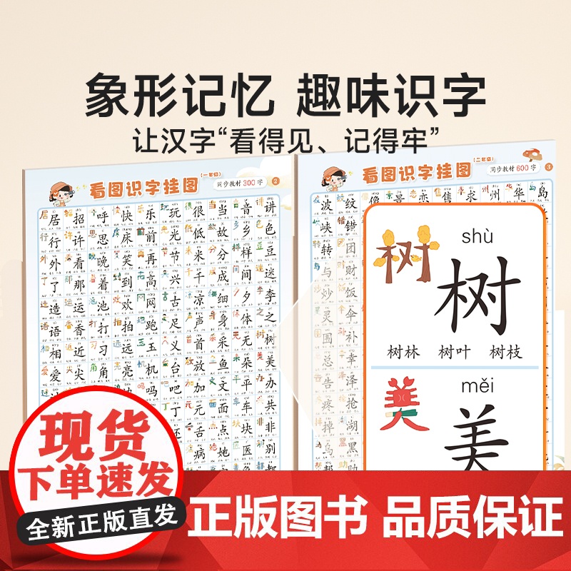 [挂图]语文识字表挂图儿童小学生生字表认字学习一二年级上册下册挂图儿童宝宝看图识字幼儿园小孩启蒙早教汉字表学习神器墙贴高清大图