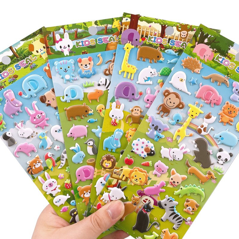 闪乐儿童贴纸3d立体小动物泡泡贴纸立体卡通贴纸幼儿园儿童奖励贴画