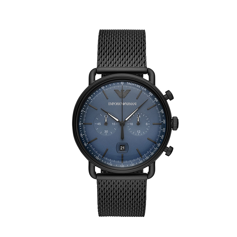 阿玛尼emporioarmani男士腕表黑色钢带蓝色表盘手表ar11201