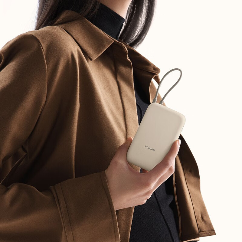 小米自带线充电宝10000mAh 口袋版 移动电源 可上飞机Type-C双向快充 22.5W大功率 随身便携 灰蓝色