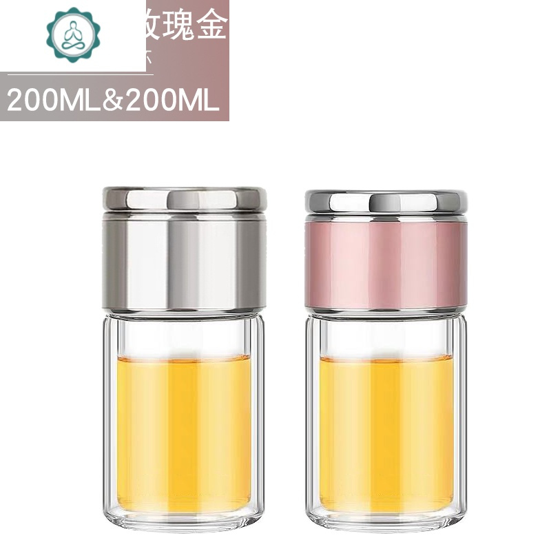 全钢盖茶水分离杯隔热防烫迷你便携耐热透明双层玻璃杯