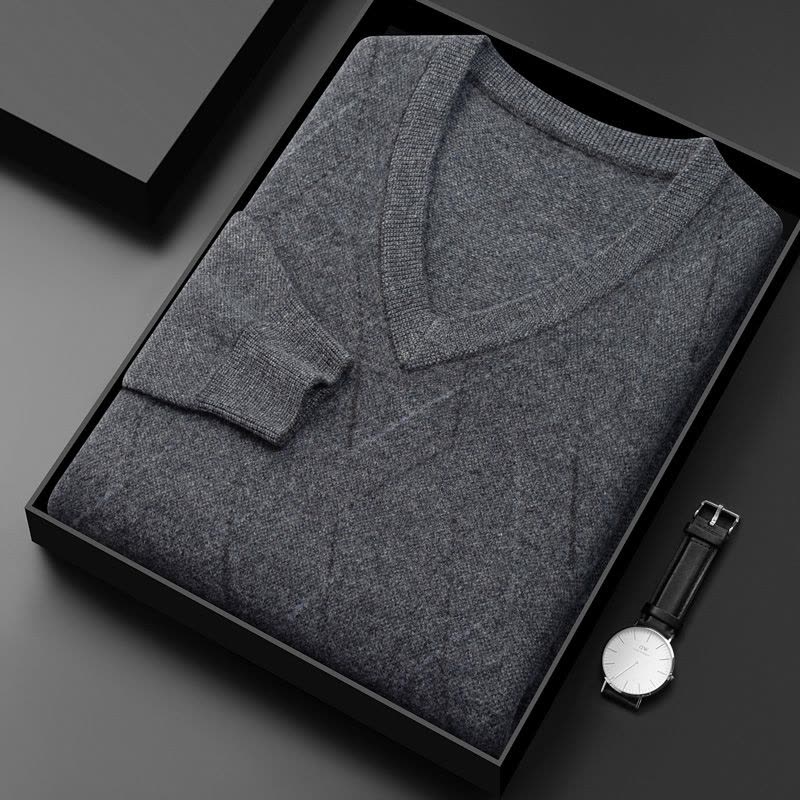 加厚V领羊绒衫男士100纯羊毛绒春秋V领纯色双股加厚款中年鸡心领毛衣V领羊毛衫男2024秋季新款商务纯色高端针织毛衣图片