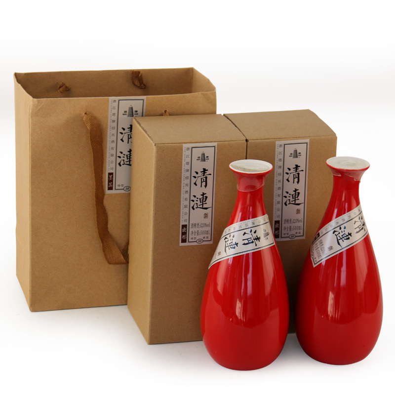 塔牌特型黄酒清涟出彤 12度 500ml 瓶装 半干型 手工酿造黄酒(2瓶配1个礼袋)