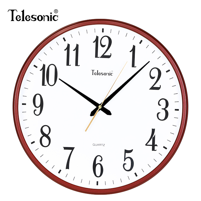 天王星(Telesonic)客厅挂钟现代简约创意静音卧室石英钟 圆形会议室时尚大气壁挂钟 17英寸
