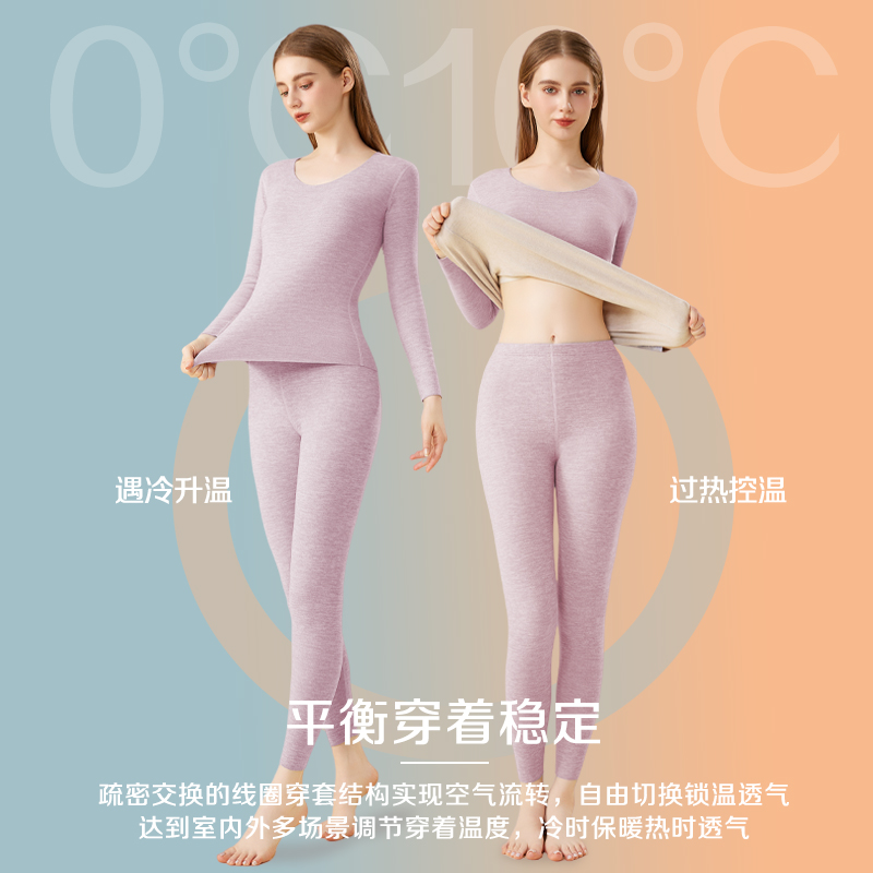 7A抗菌啄木鸟女士保暖内衣冬季加绒加厚德绒发热打底秋衣秋裤套加高清大图