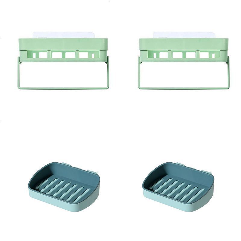 卫生间浴室挂架收纳架长方形带毛巾架镂空多层肥皂盒洗手间置物架 北欧绿 3个[长方形带毛巾架]置物架