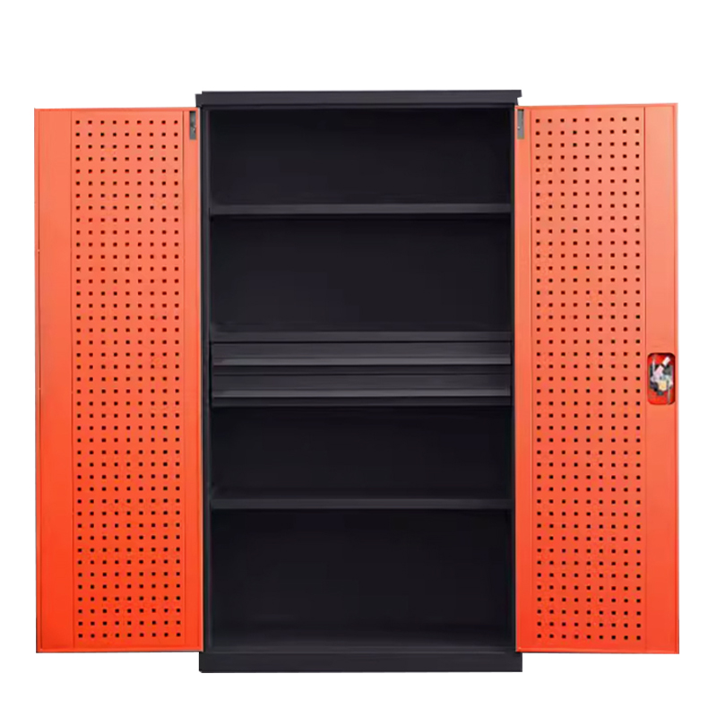 帅畅重型工具柜加厚物件工具储物柜工厂铁皮柜汽修厂零件收纳柜橘色四层二抽带挂板高清大图