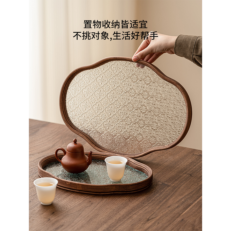 智美环球 极素海棠花玻璃托盘中式小复古收纳盘子 海棠托盘[大号]高清大图