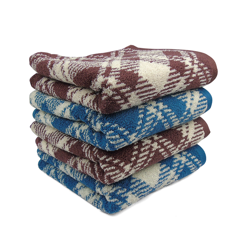 莺歌时尚超柔系列提花双线格毛巾75*35(咖,蓝二色120g*2两条装)盒 6976437741264高清大图