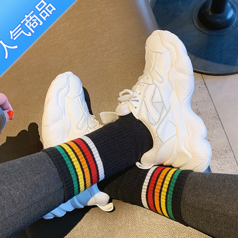 SUNTEK老爹鞋女ins潮春夏网红厚底百搭小白鞋超火显脚小休闲增高运动鞋高清大图