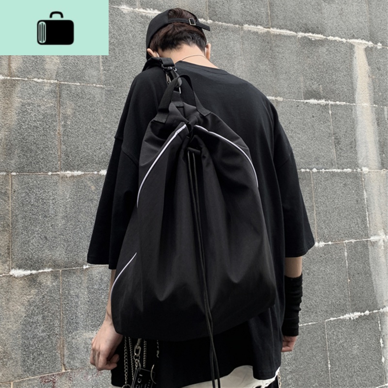 2020新款韩版ins多功能街头休闲水桶包情侣双肩包尼龙书包男女潮NEW LAKE 黑色高清大图