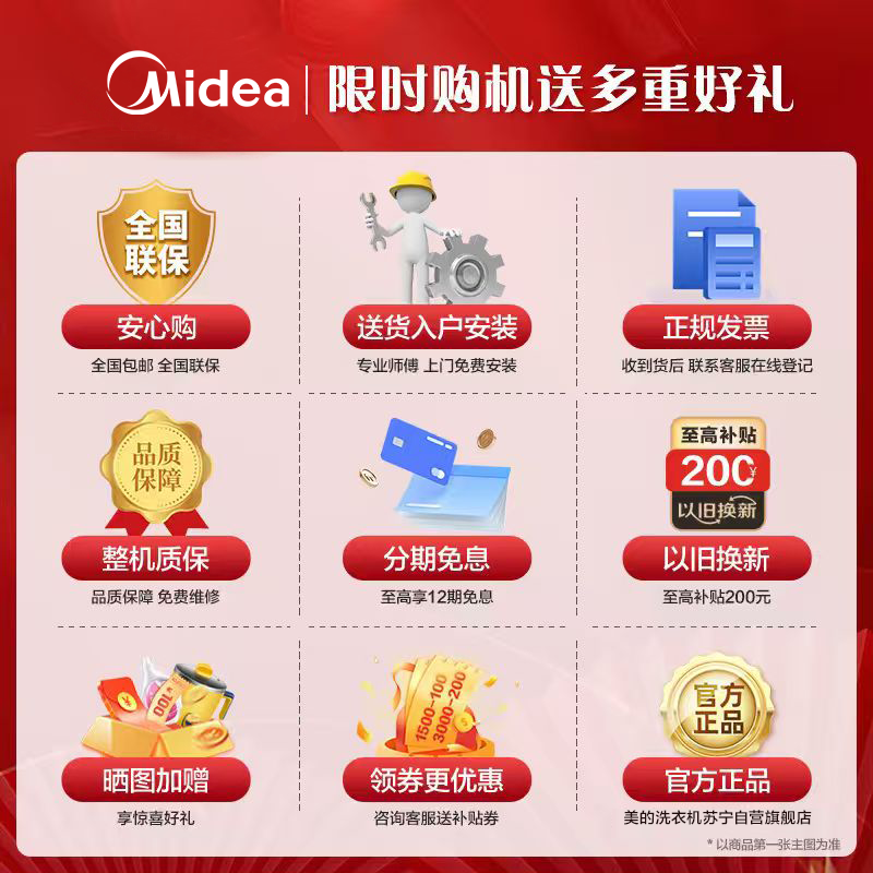 [苏宁自营]美的(Midea)波轮洗衣机全自动 MB80V36DT 8公斤一级能效直驱变频 至高1.25洗净比 抗菌螨高清大图