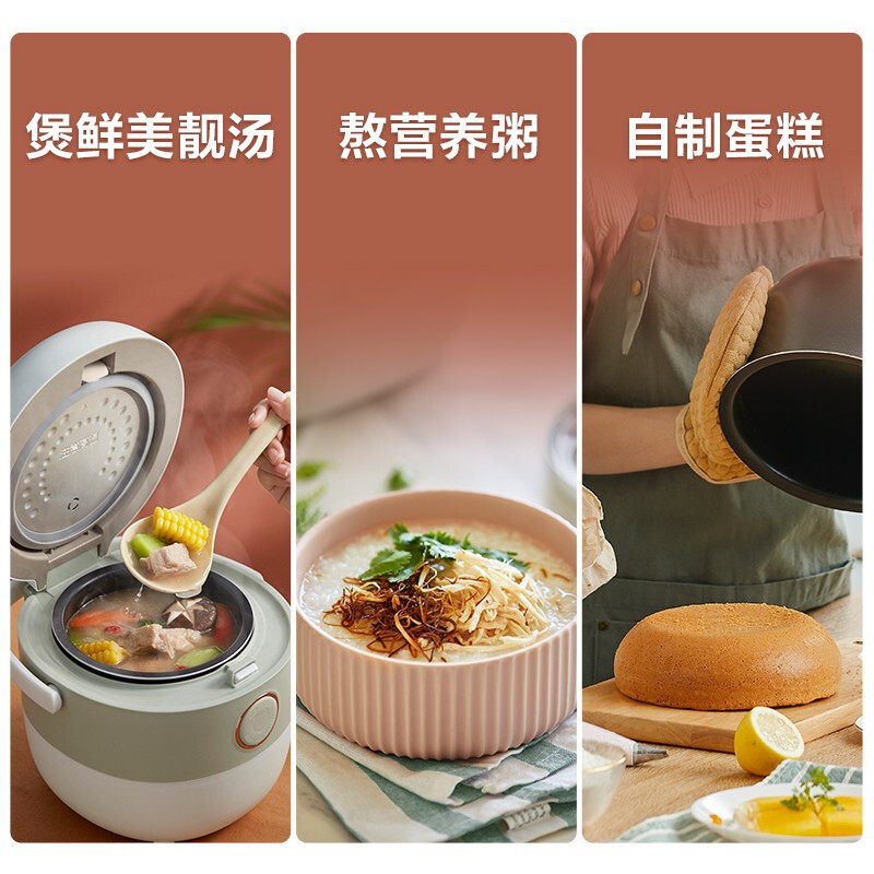 小熊(Bear)电饭煲 电饭锅家用小2人智能预约多功能1-2人迷你煲汤米饭锅1.6升 DFB-B16C1[配蒸笼]
