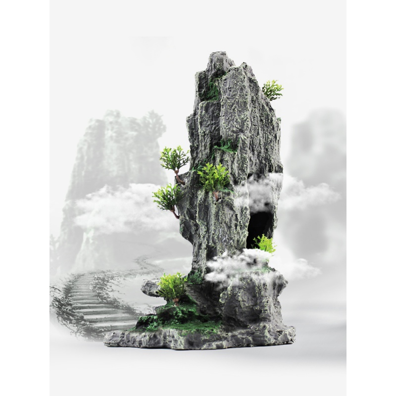 鱼缸摆件装饰水族造景石水套餐乌龟缸假山造景石头大型创意小型高清大图