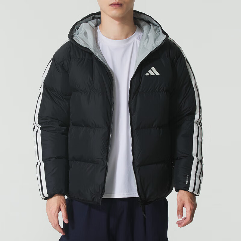 阿迪达斯 (adidas)外套男装新款运动羽绒服跑步休闲骑行防风连帽夹克KC2490 ZP KC2490/黑色/银 XL