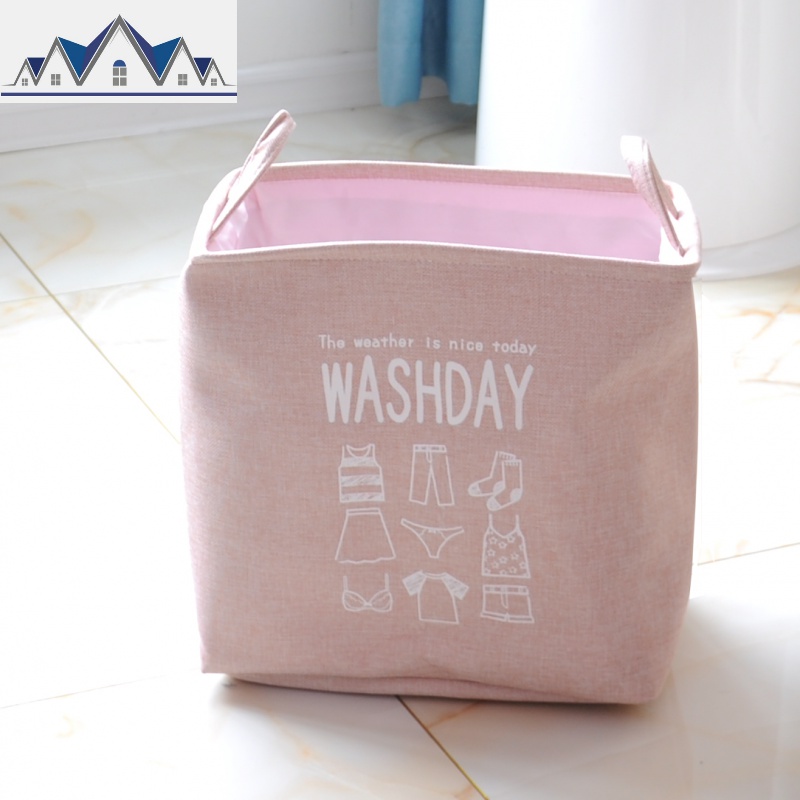 棉麻脏衣篮大号可折叠脏衣服收纳筐防水玩具收纳箱家用北欧洗衣娄 三维工匠收纳篮 中号图案粉色