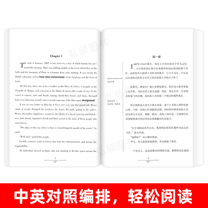 [正版]英汉双语名著读物 巴黎圣母院 原版原著英语书籍名著双语版英语名著阅读课外读物小学初中高中英语读物中英双语读物巴高清大图