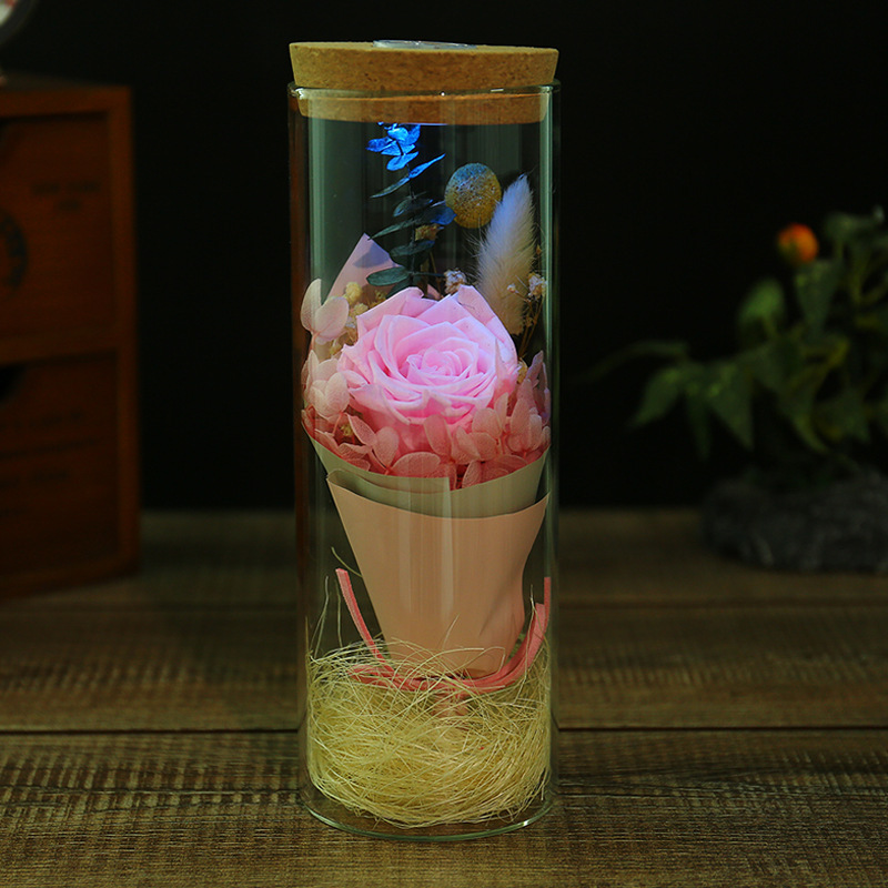 永生花玻璃许愿瓶创意光带遥控摆件七彩保鲜玫瑰 情人节送女友实用表白浪漫送老婆送情人送爱人送闺蜜生日玫瑰花礼盒