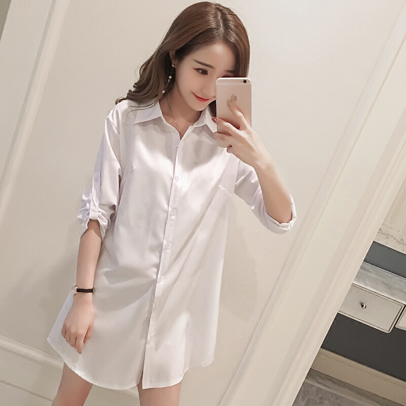 性感睡衣裙韩范男友诱惑长袖白衬衫打底上衣女宽松中长款雪纺衬衣白色