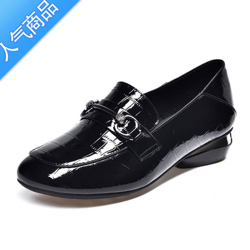 SUNTEK单鞋女2023春夏新款软皮软底乐福鞋粗跟低跟小皮鞋大码女鞋41—43图片