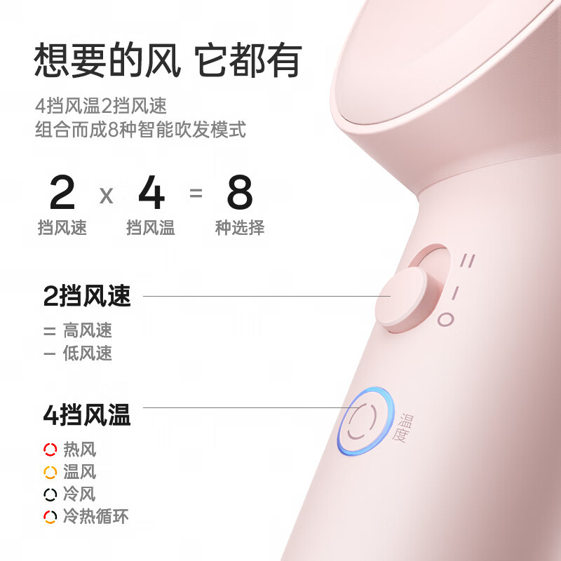 飞科(FLYCO)高速吹风机便携大风力速干降噪负离子护发吹风筒FH6370公主粉高清大图